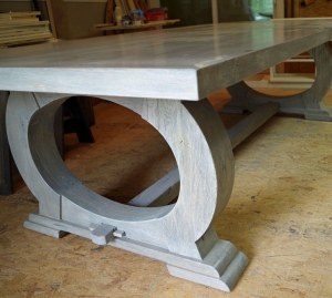 Rustic Oak Harvest Table with Special Painting 