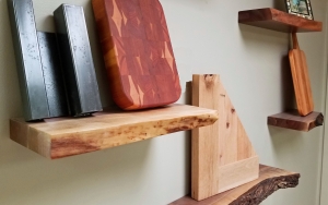 A section of the Live Edge Floating Shelf display in our showroom 
