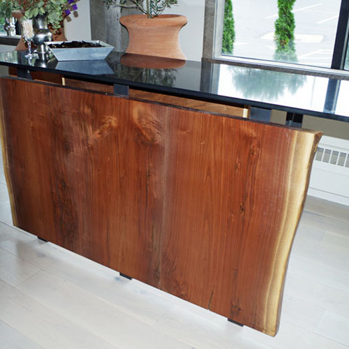 Custom Live Edge Reception Station for Luca West in Westlake, OH
