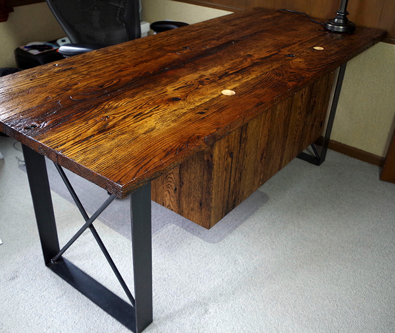 Rustic Oak Desk with Steel Base