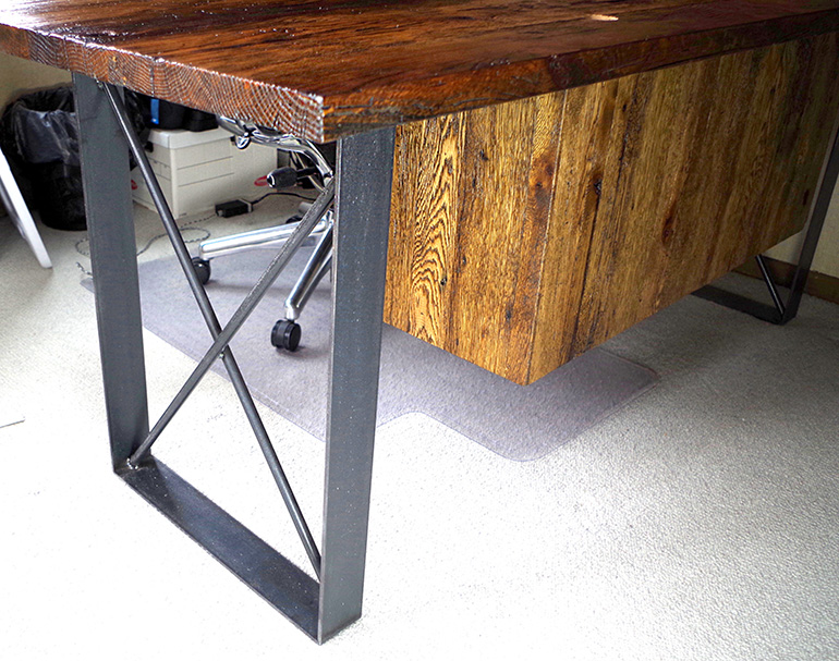 Rustic Oak Desk with Steel Base