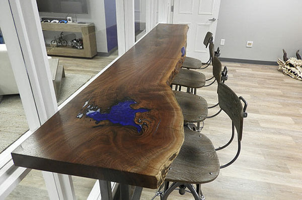 Live Edge Epoxy Resin Walnut Desk And Bartop