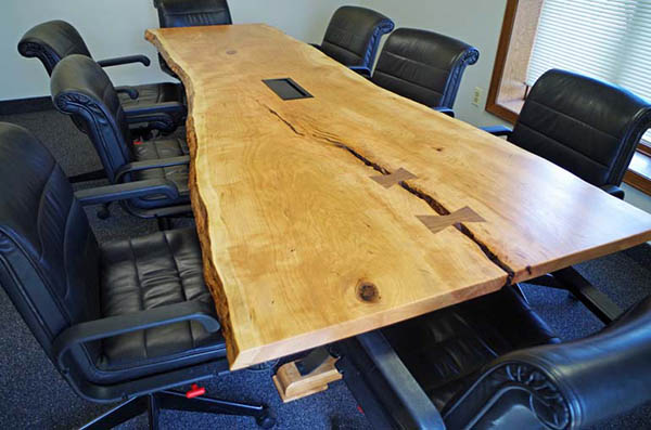 Cherry Live Edge Conference Table with Metal and Wood Legs