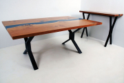Cherry Dining Room Table With Blue Resin And Matching Credenza