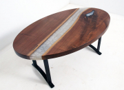 Custom Made Oval Coffee Table With White (Pearl) Epoxy Resin River Sold Online In 2020