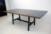 Stained Oak Blue Epoxy Resin River Dining Room Table