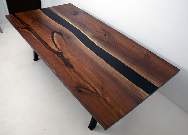 Black Walnut Conference Room Table With Black Epoxy Resin River
