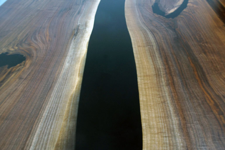 Black Walnut Conference Room Table With Black Epoxy Resin River
