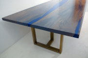 Hickory Dining Room Table Stained Gray With Blue Epoxy Resin River