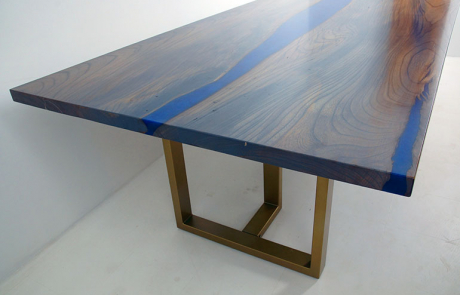 Hickory Dining Room Table Stained Gray With Blue Epoxy Resin River