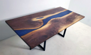 Walnut Blue Epoxy Resin River Dining Table For Robin