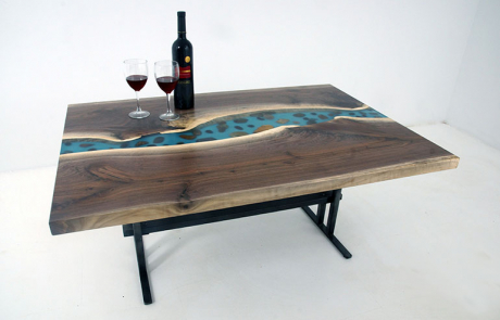 Walnut River Table With Rocks