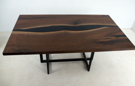 Walnut Dining Room Table With Black Resin