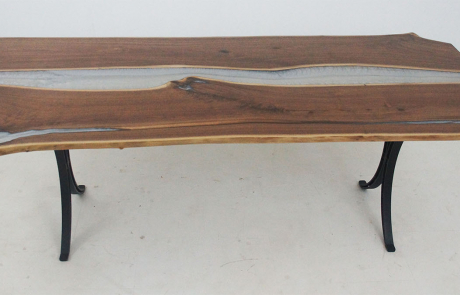 Live Edge Walnut Dining Table With White Pearl Resin River