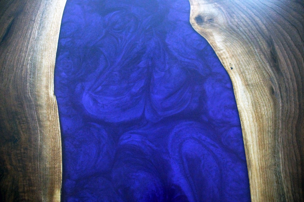 Custom Made Purple Epoxy Resin River And Black Walnut Dining Table Sold Online For $4K In 2020