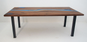 Dining Room Table In Walnut With Blue Resin River