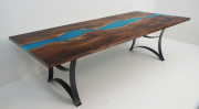 Walnut River Table With Teal Resin