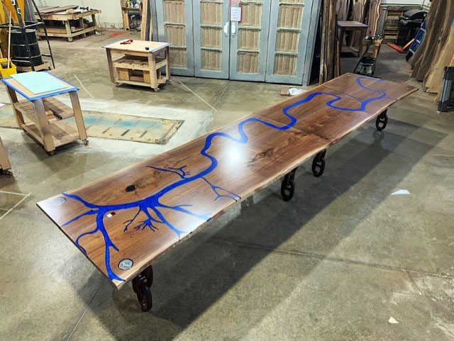 Black Walnut Live Edge Mississippi Epoxy Resin River Conference Table Custom Built By CVCF For The Crescent River Port Pilots Association Corporate Headquarters