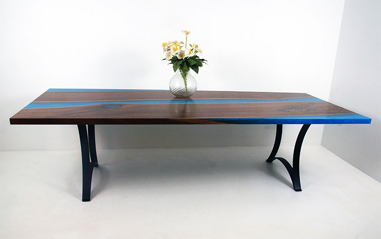 Blue Epoxy Resin River Dining Table Sold Online To California Customer $8,600+