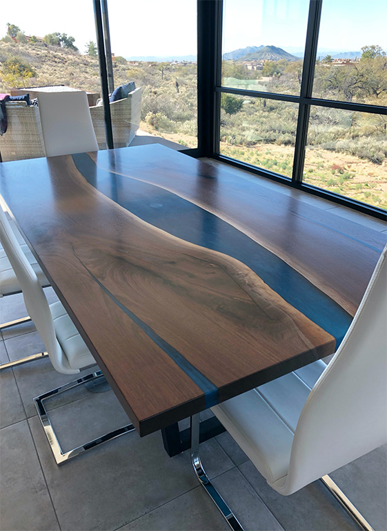 Buy A Custom Built Live Edge LED Backlit Epoxy Resin River Dining Table $7,500+ | For Sale Online At The CVCF River Table Online Store In 2021