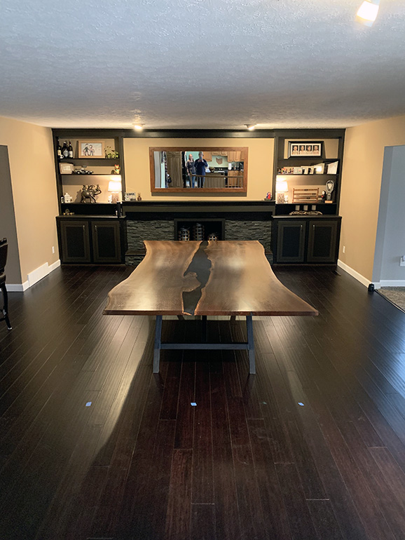 Custom Handcrafted Modern And Rustic Live Edge Dining Table With Cool Black Epoxy Resin River Sold Online By CVCF At The River Table Online Store In 2020