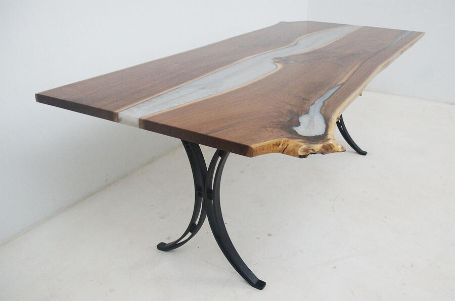 Custom Handmade Live Edge Walnut Dining Table With Pretty White Pearl Epoxy Resin River $5000+ Sold At The CVCF River Table Online Store In 2020