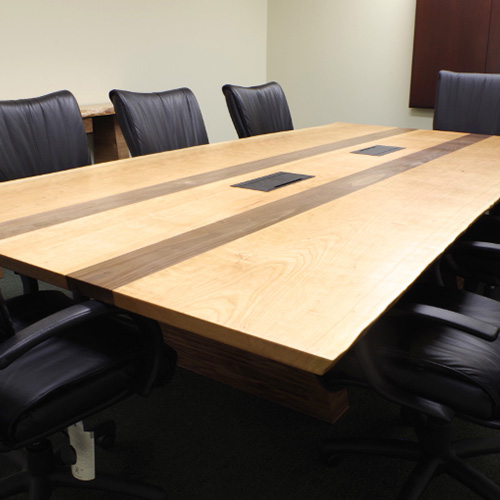 Live Edge Cherry And Walnut Inlay Conference Table With Electrical ...