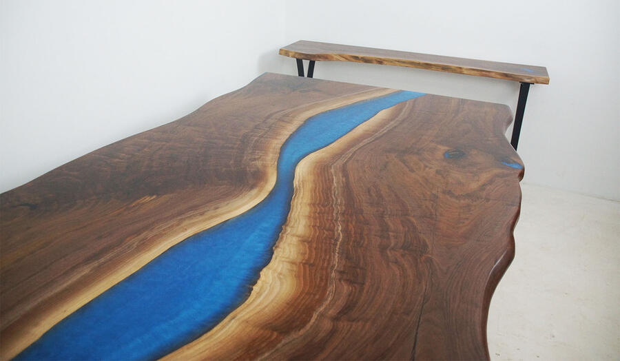 Live Edge Dining Table With Blue Epoxy Resin River Sold Online In 2020