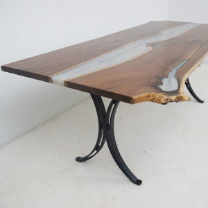 Live Edge Kitchen River Table With White Epoxy Resin