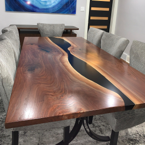 Walnut Dining Table With Black Epoxy Resin Sold To Chicago Family