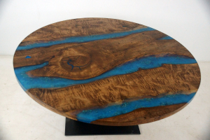 Buy A Round Blue Epoxy Resin River And Black Walnut Live Edge Dining Table For Sale Locally Near You (U.S. Only) And Online $6,000+ [Seating For 4, 6, 8 Or 10 People - 60", 72", 84" Or Larger]