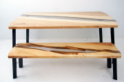 Clear Epoxy River Desk Table And Matching Bench | $9,000.00+