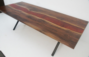 Walnut River Dining Table With Crimson Epoxy Resin