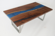 Walnut River Coffee Table With White And Blue Resin