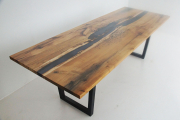 Distressed Hickory River Dining Room Table With Translucent Black Epoxy