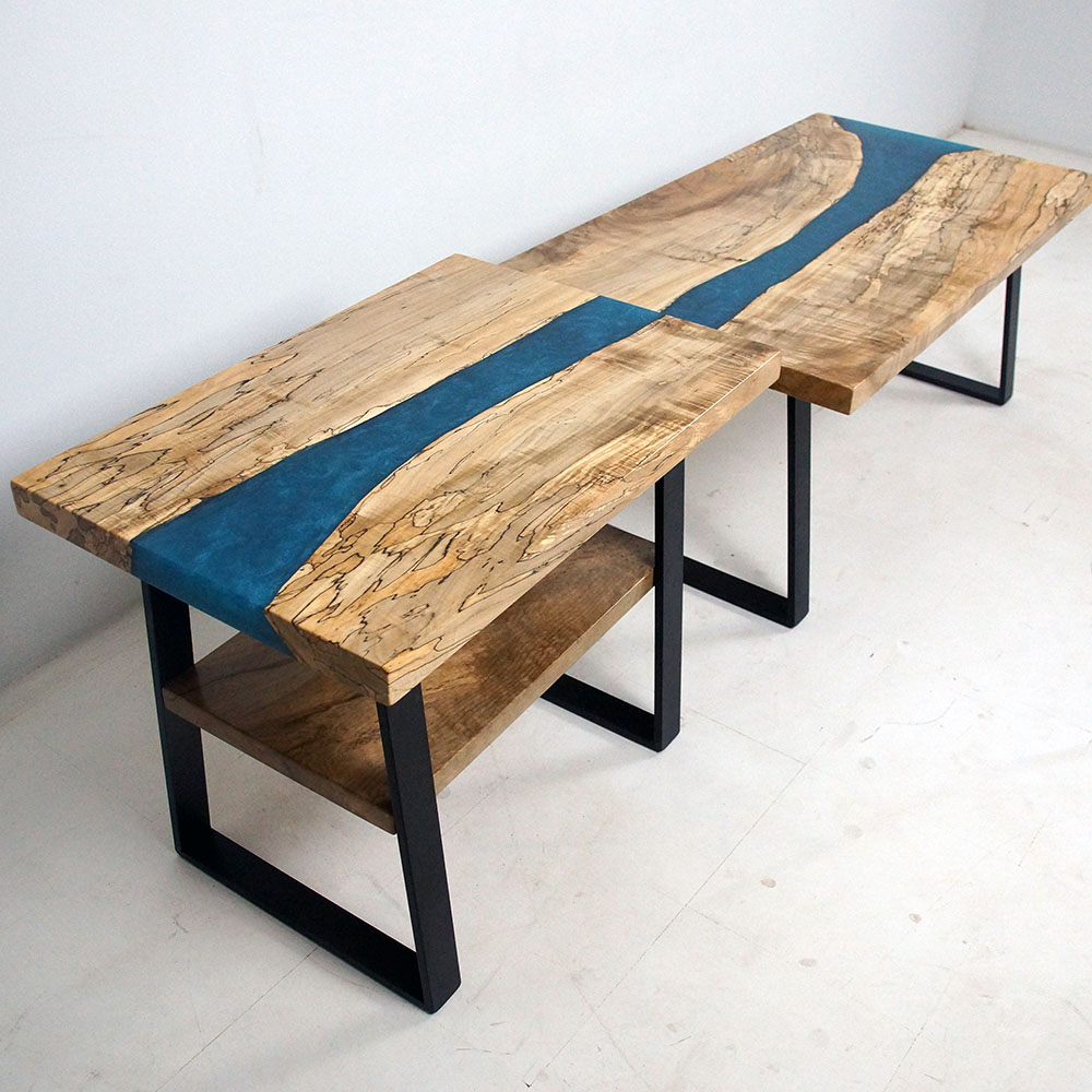 Spalted Maple Epoxy Resin River End Table And Coffee Table Set Sold