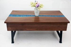 Walnut Resin Coffee Table With Storage Inside