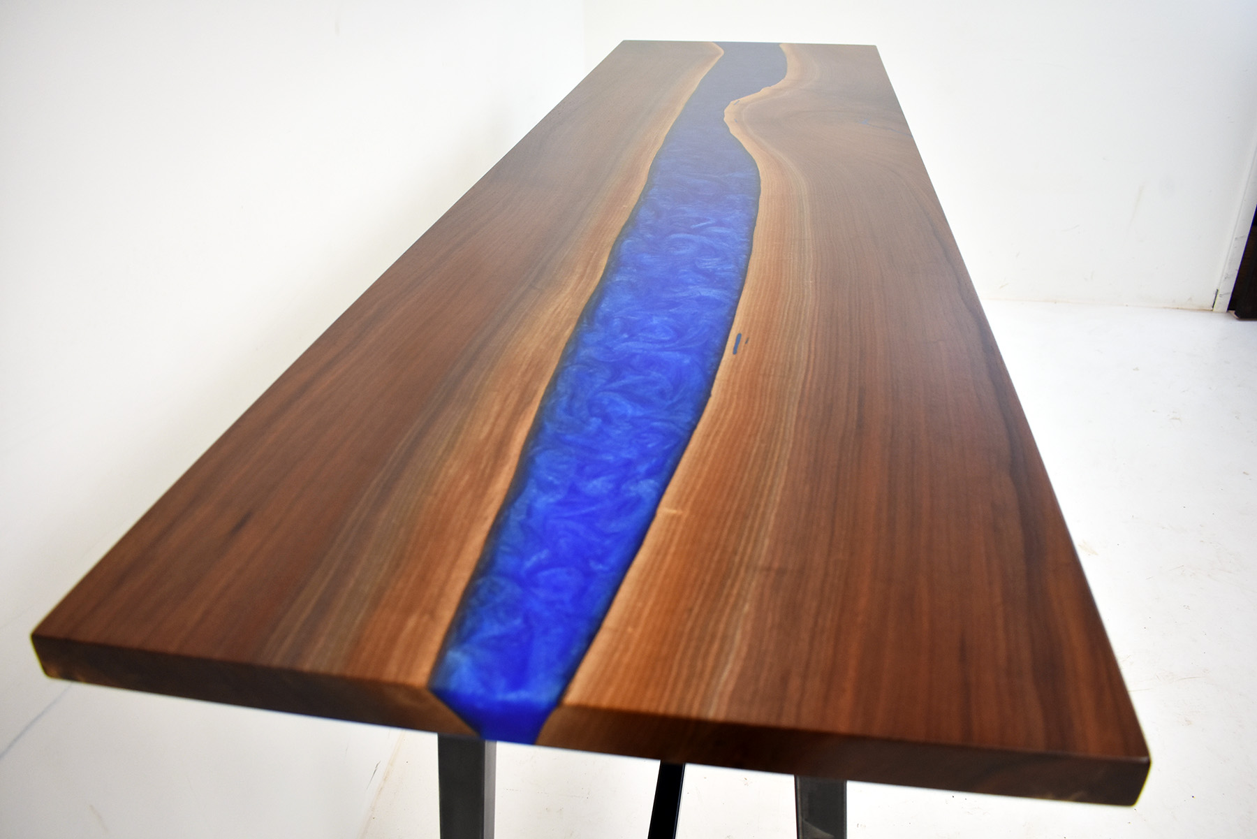 Epoxy Resin River Sofa Table With Dual Pour Blues 4,000+