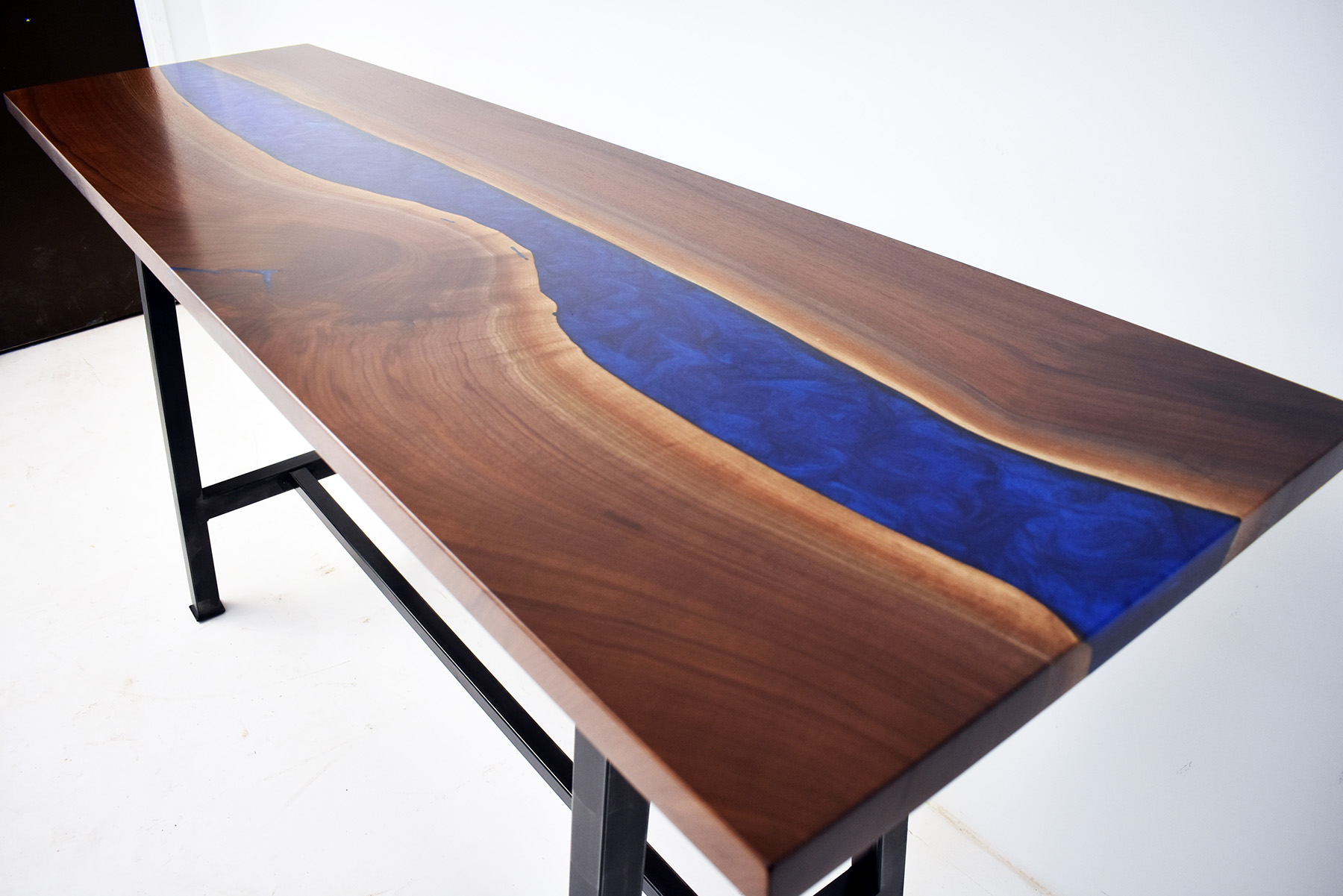 Epoxy Resin River Sofa Table With Dual Pour Blues 4,000+