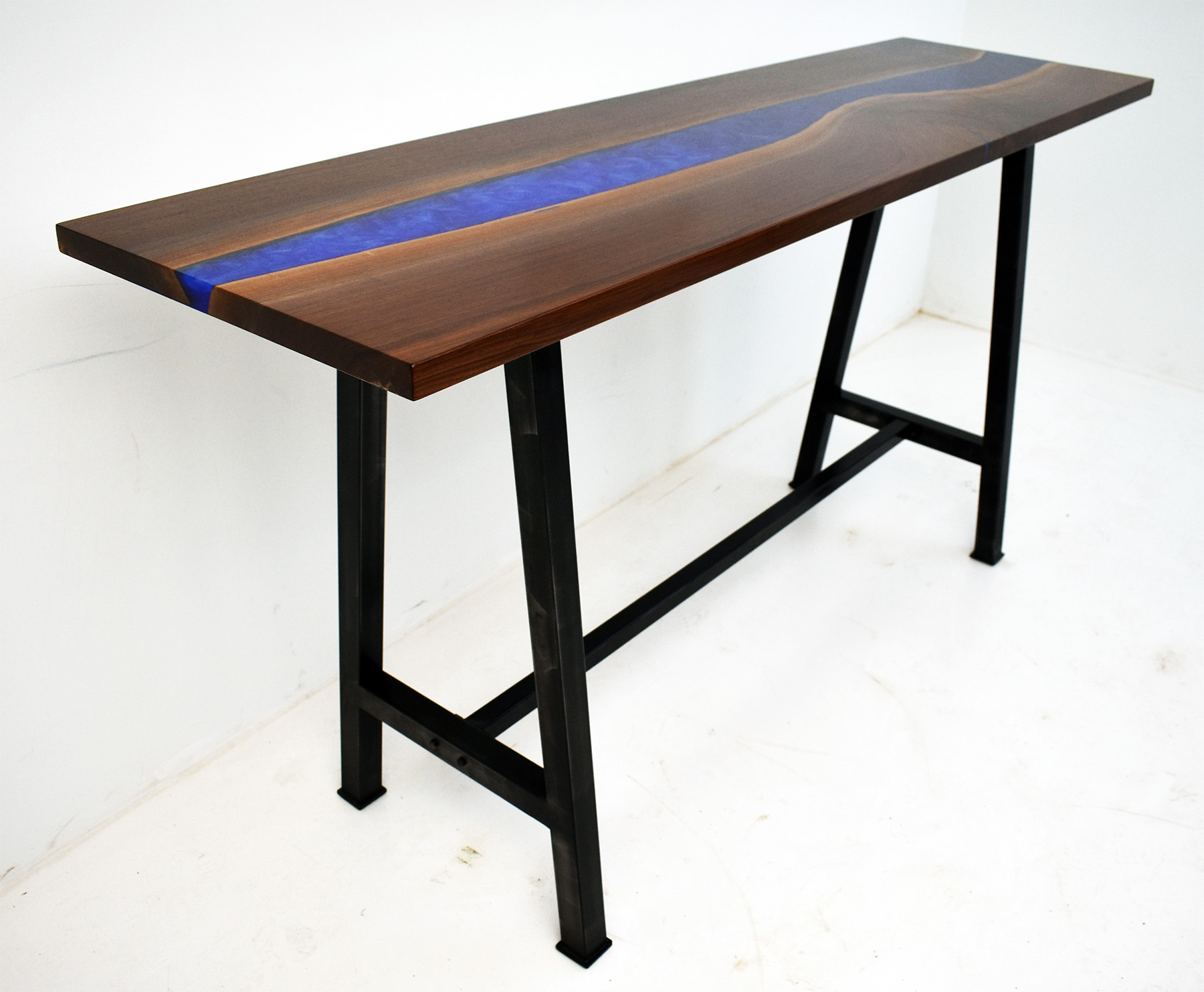 Epoxy Resin River Sofa Table With Dual Pour Blues 4,000+