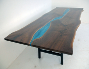 Walnut Dining Room Table With Blue Epoxy Resin River