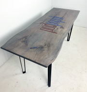 Gray Stained Bleached Walnut CNC Logo Table