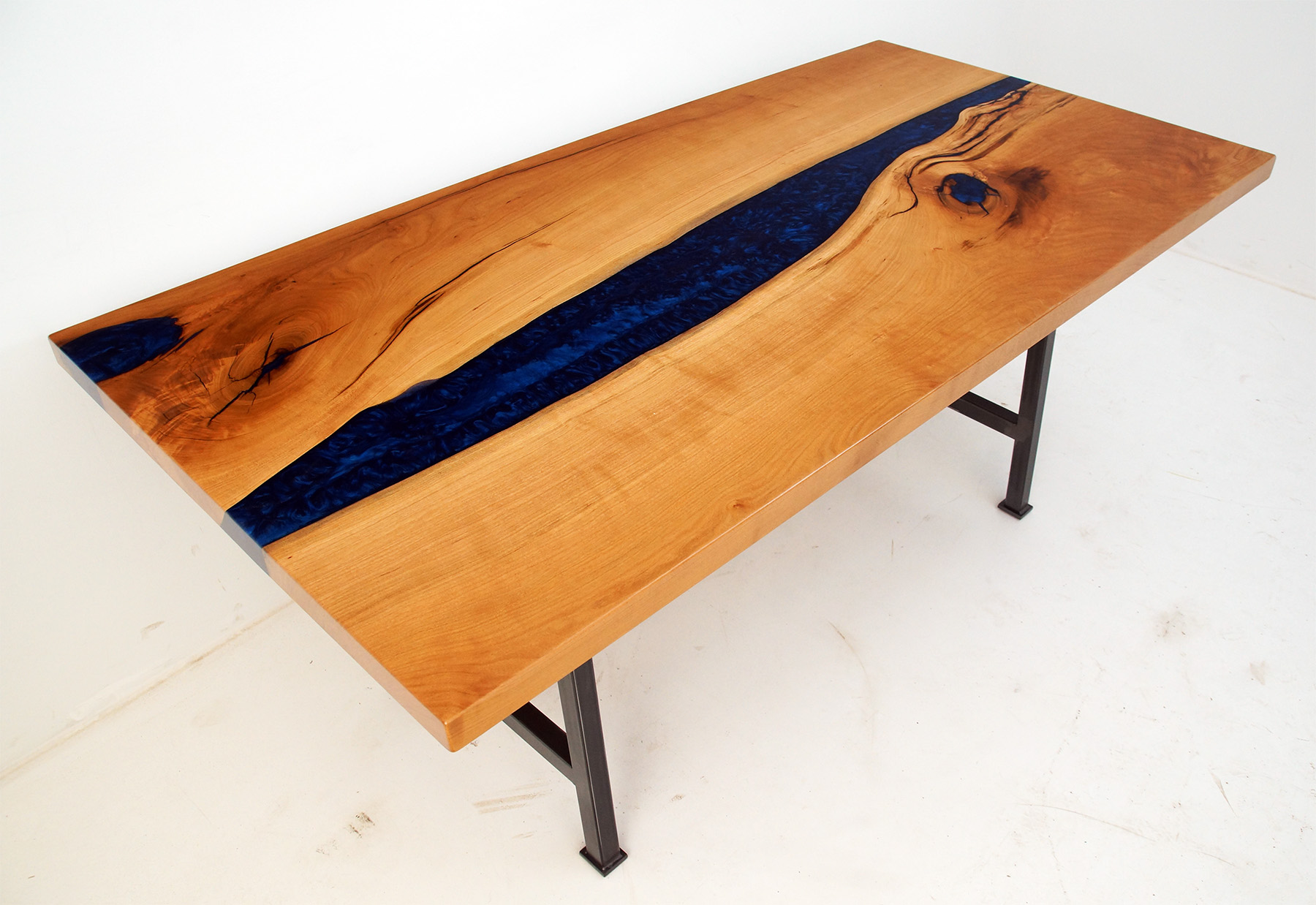 Cherry Wood Dining Table With Deep Blue Resin | $6,000+