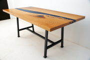 Cherry Wood Dining Table With Deep Blue Resin