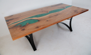 Hickory Dining Table With Green LED Lit Resin